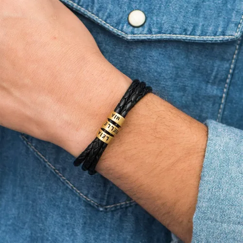 Miniatura 2 de Cuentas individuales grabadas personalizadas hechas a mano para hombres de cuero/cera de algodón pulsera en plata de ley 925 - Kit de cuentas