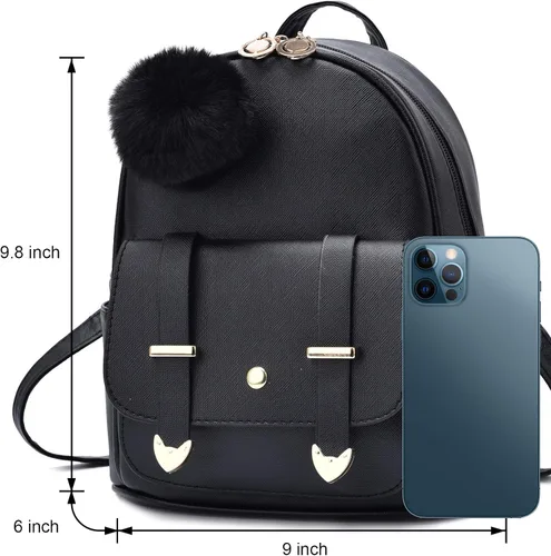 Miniatura 3 de I IHAYNER Mochila de moda para niñas, mini mochila para mujeres, adolescentes y niñas, monederos de piel sintética con pompón, bolsa de hombro