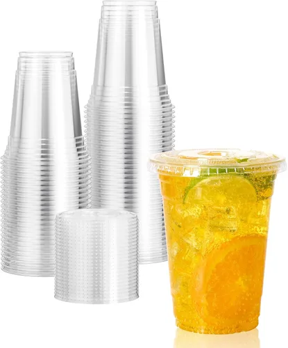 Miniatura 10 de Vplus Paquete de 160 vasos de plástico transparente PET de 20 onzas con tapas, vasos de plástico desechables en frío de 20 onzas con tapas planas