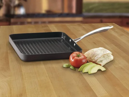 Miniatura 2 de Sartén antiadherente con tapa Cuisinart GreenGourmet, anodizado durable, Parrilla cuadrada, Negro