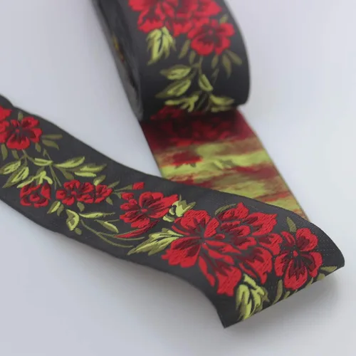 Miniatura 7 de IDONGCAI Cinta Jacquard Boho de 10 yardas - Tela de bordado floral de encaje negro para coser y adornos