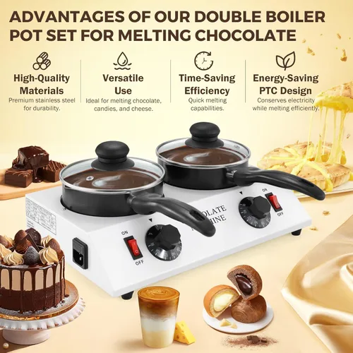 Miniatura 6 de Olla eléctrica para fundir chocolate, ollas antiadherentes de cerámica dobles de 1 L, calefacción PTC, control de temperatura independiente