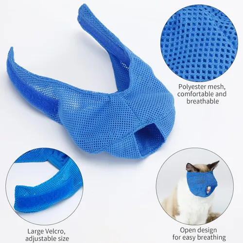 Miniatura 3 de Bozal de malla transpirable para gato, máscara de boca de gato, bolsa de restricción para aseo, antimordeduras, anti maullido, evita arañazos