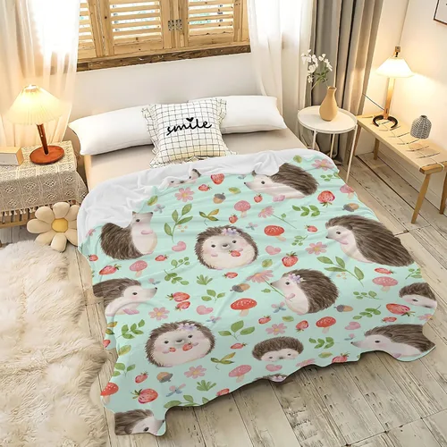 Miniatura 2 de Manta de regalo de franela de vellón de erizo de flores, ligera, suave, bonita y acogedora manta para cama, sofá, viajes al aire libre, 30 x 40