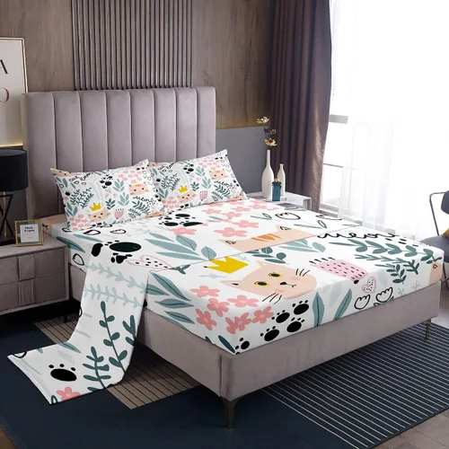 Miniatura 19 de Manfei Juego de sábanas de acuarela floral tamaño individual, juego de ropa de cama con flores botánicas, juego de sábanas de dibujos animados