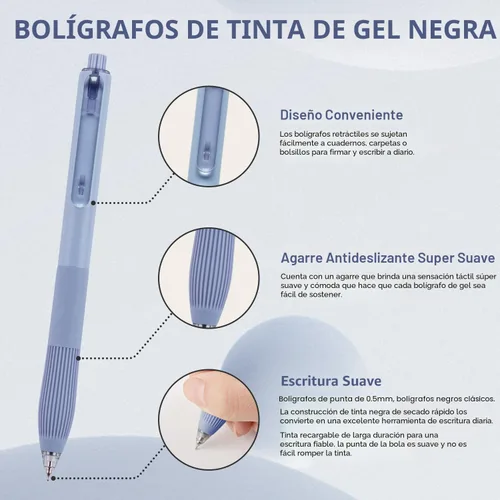 Miniatura 2 de Linbsunne Bolígrafos de gel de tinta color negro para oficina, de punta fina de 0.5 mm, de trabajo retráctil de escritura suave (12 unidades)