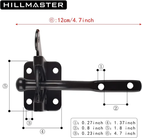 Miniatura 2 de HILLMASTER Kit de herrajes para manija de puerta de alta resistencia para valla de madera, pestillo de puerta de cierre automático con cuerda