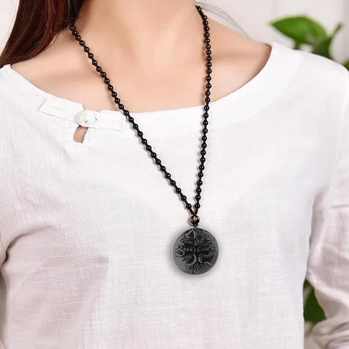 Miniatura 6 de VIKCAUX Collar de obsidiana negra con dije de protección con cadena de cuentas extendida de cristal curativo para hombres y mujeres, Cristal