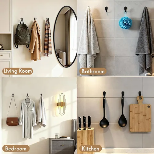 Miniatura 6 de CBWLWJ 16 ganchos de pared para colgar toallas de baño, cocina, dormitorio, para abrigo, bolsa, bufanda, toalla, sombrero, llave, taza (negro)