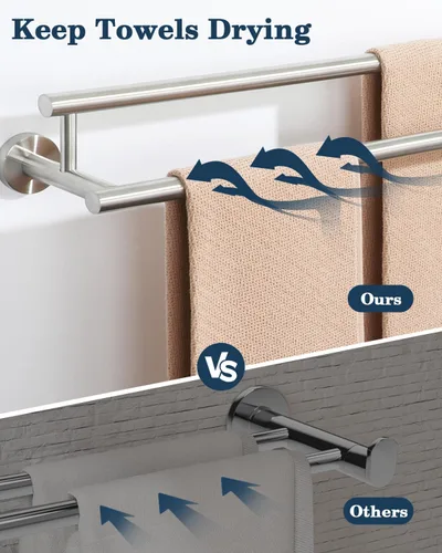 Miniatura 6 de Alise Toallero doble de níquel cepillado, toallero de 24 pulgadas para baño montado en la pared, toallero de baño de acero inoxidable SUS304