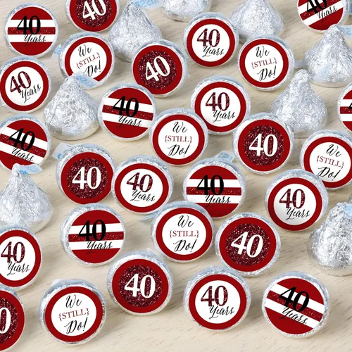 Miniatura 3 de Big Dot of Happiness We Still Do - 40 aniversario de boda - Calcomanías pequeñas redondas de dulces para fiesta de aniversario, etiquetas