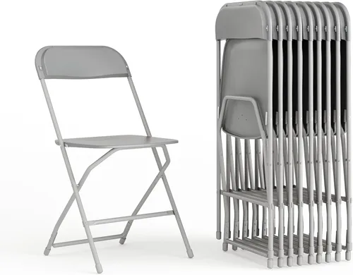 Miniatura 8 de EMMA + OLIVER Juego de 10 sillas plegables de plástico, capacidad de peso de 650 libras, silla plegable apilable ligera en color blanco