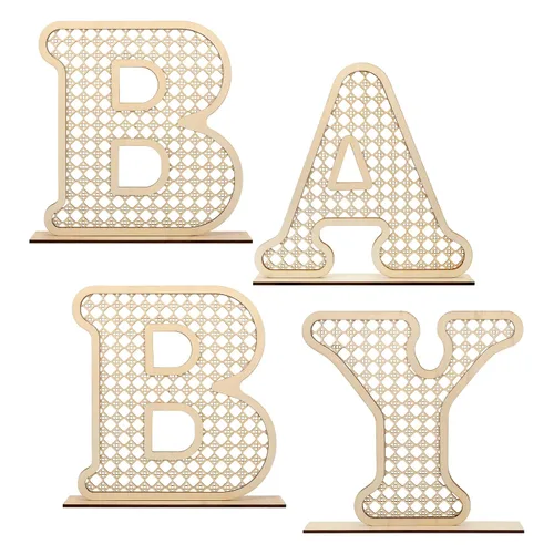 4 Piezas Letras de Bebé de Madera de Ratán - Decoración Bohemia de Guardería para Baby Shower | Letras Rústicas del Alfabeto Decoración del Hogar