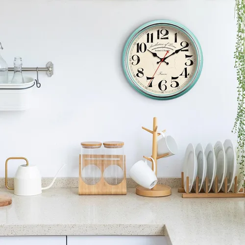 Miniatura 3 de Reloj de Pared de Campo de Metal de 12.4" Vintage Retro Relojes de Pared Silenciosos Sin Tictac Fácil de Leer para Sala de Estar, Cocina, Turquesa