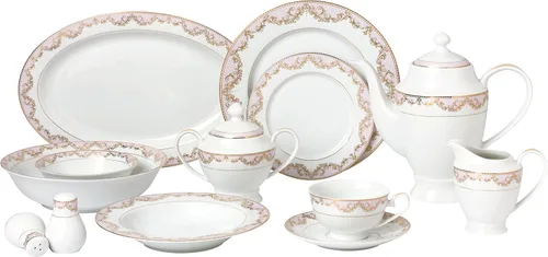 Lorren Home Trends Juego de vajilla de porcelana de hueso "Beauty" de 57 piezas (servicio para 8 personas), color rosa