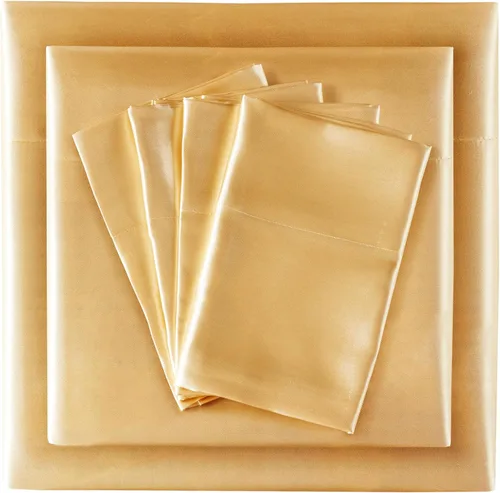 Miniatura 80 de Madison Park Essentials - Juego de sábanas de satén de lujo y sedoso con brillo natural, bolsillo elástico de 14 pulgadas para colchones de hasta 16