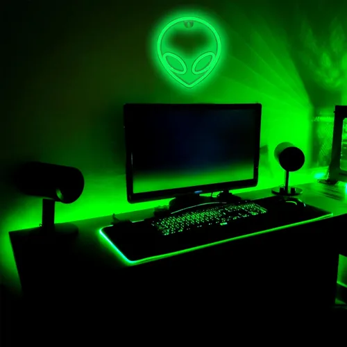Miniatura 6 de Letrero de neón alienígena LED verde con luces de neón USB/funciona con pilas, letrero de luces alienígenas genial para decoración de pared
