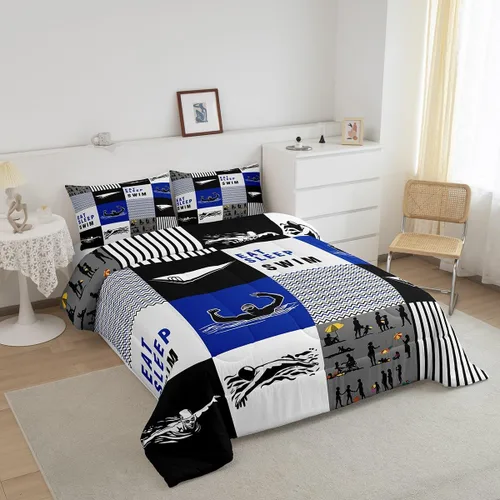 Miniatura 3 de Eat Sleep - Juego de edredón de natación para niños y niñas, ropa de cama temática de natación, juego de cama de natación, juego de deportes Nadar 03