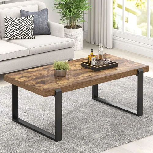 Miniatura 17 de FOLUBAN - Mesa de café rústica, mesa central industrial moderna de madera y metal para sala de estar, 47 pulgadas de roble