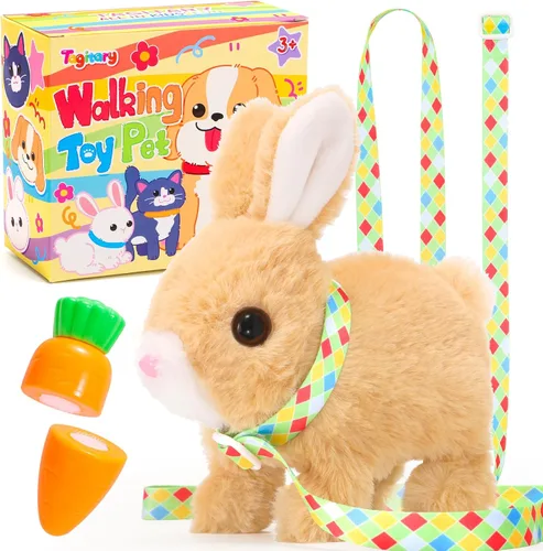 Miniatura 9 de Tagitary Juguetes de peluche electrónicos con sonidos, orejas que se mueven, boca y nariz que se contraen, juguete interactivo de conejo para niños