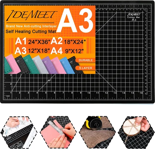 Miniatura 13 de Estera de corte autocurativa de 9"x12" de densidad mejorada, alfombrilla de corte rotatoria Idemeet para manualidades, protector de mesa de 5 capas