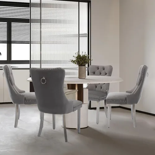 Miniatura 101 de Juego de 2 sillas de comedor tapizadas de terciopelo, sillas laterales de cocina de estilo moderno con ribete de cabeza de clavo y patas de madera