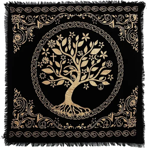 Indian Consigners Altar Cloth Alter Tarot Witchery Square 18" Árbol celta de la vida Wica Spread Decor