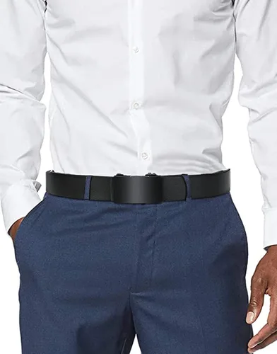 Miniatura 2 de Oyifan Cinturón negro para hombre, cinturón de diseñador de vestido de cuero genuino para hombres, moda Slide Ratchet Click Casual Mens Belt