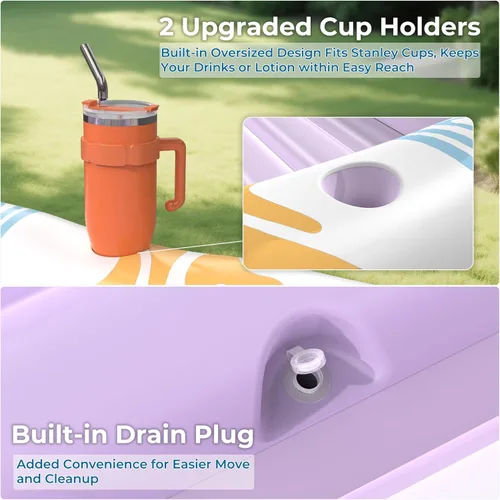 Miniatura 13 de Flotador inflable de bronceado para piscina con lona de protección, flotadores de piscina de 70 x 46 pulgadas para adultos con almohada, flotador 6