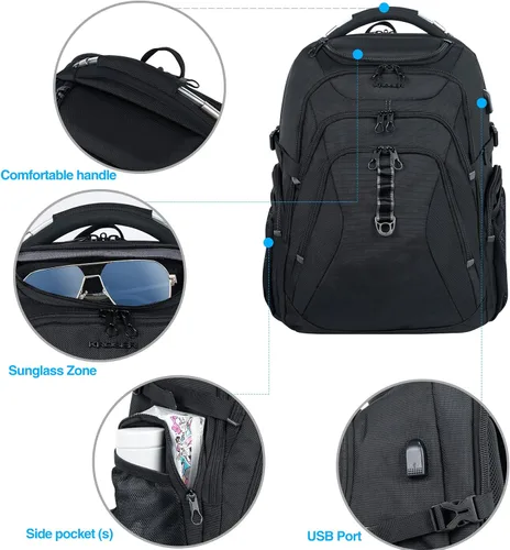 Miniatura 4 de KROSER Mochila de viaje para laptop de 18.4 pulgadas XXXL mochila para juegos con carcasa rígida Saferoom bolsillos RFID repelente al agua, mochila
