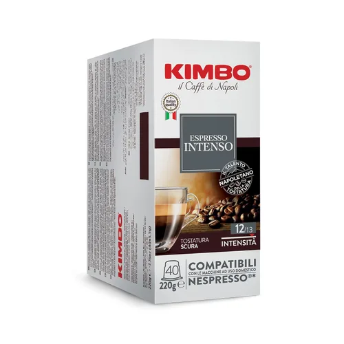 Kimbo Espresso Intenso - Cápsulas de café compatibles con una sola porción, mezcladas y tostadas en Italia, un tostado oscuro con un sabor