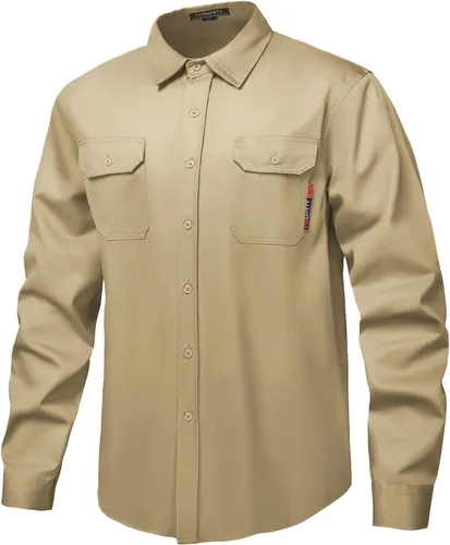 Miniatura 14 de Camisas FR para hombre, 7 onzas, de alta visibilidad, resistentes al fuego, CAT2, camisa de soldadura CAT2, 100% algodón, de alta visibilidad