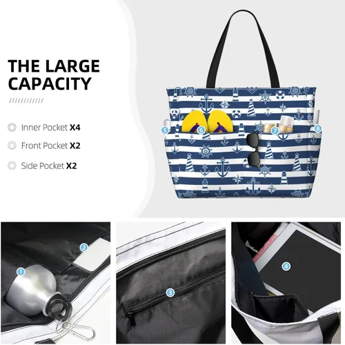 Miniatura 5 de Bolsa de playa para mujer, bolsa de playa impermeable y a prueba de arena con bolsa húmeda, bolsa de viaje grande para viajes de fin de semana