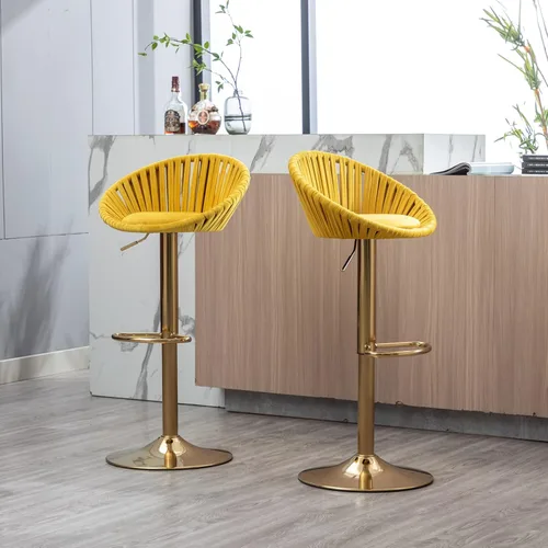 Miniatura 11 de Taburetes de bar modernos y ajustables giratorios, taburete de bar de cocina con respaldo, juego de 2, sillas de bar de estilo ocio, para isla