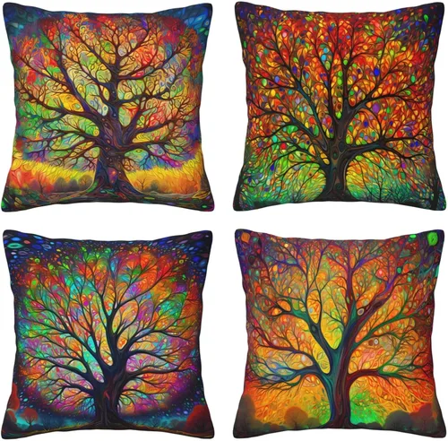 Miniatura 11 de Ouqiuwa Juego de 4 fundas de almohada coloridas con diseño de pájaros de 12 x 12 pulgadas, cuadradas, decorativas, con hojas de arce otoñales