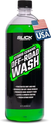 Slick Products Total Off-Road Wash Super Concentrate – Jabón espumoso espeso para lavado de vehículos todo terreno con fórmula híbrido-cerámica para