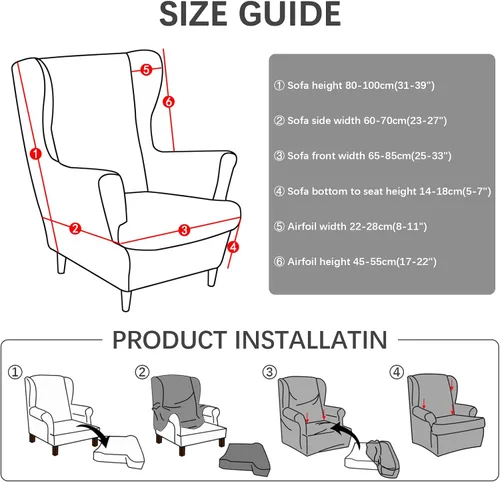 Miniatura 6 de Funda impermeable para silla con respaldo de ala, fundas elásticas de jacquard para silla con respaldo de ala de 2 piezas, funda de sofá
