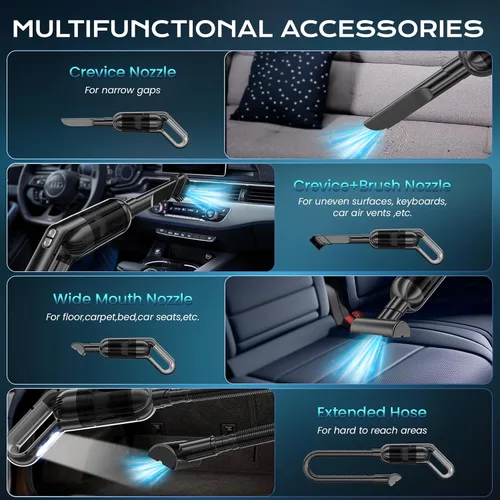 Miniatura 4 de Aspiradora de mano inalámbrica, aspiradora portátil para automóvil con luz LED, aspiradora pequeña recargable con potente succión, aspiradora ligera