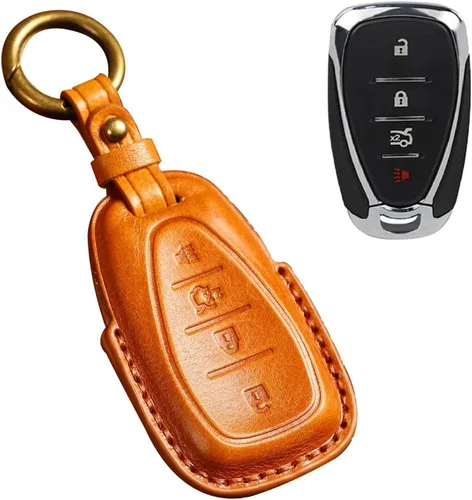 Miniatura 8 de ontto Funda de cuero para llave de automóvil de 4 botones, protección completa, compatible con Chevy Equinox Traverse Malibu Camaro, color negro