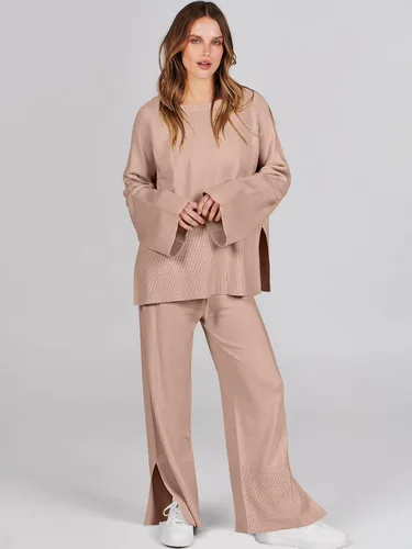 Miniatura 2 de ANRABESS Conjunto de 2 piezas para mujer, sudadera de punto de gran tamaño y pantalones de pierna ancha con cordón