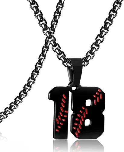 Miniatura 80 de SKQIR Colgante de número de jersey de béisbol para hombres y niños - Cadena de acero inoxidable para atletas - Negro