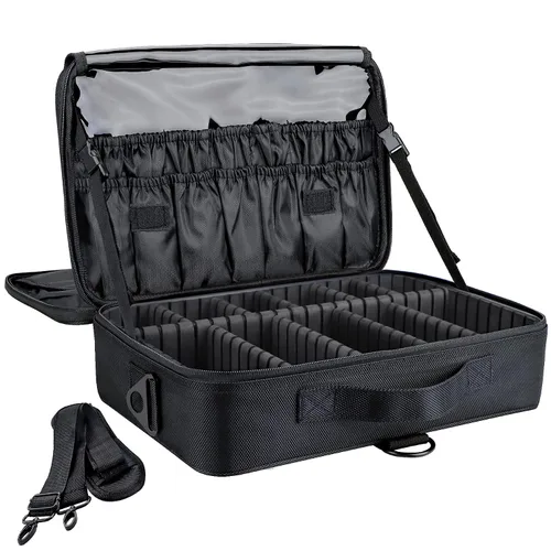 Miniatura 16 de Gzcz Estuche de viaje para maquillaje, profesional, 16 pulgadas, gran capacidad, organizador de brochas, portátil, para artistas, divisores Negro