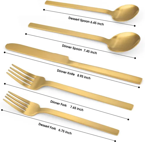 Miniatura 2 de Juego de cubiertos dorados de 20 piezas, para 4 personas, acero inoxidable, cucharas y tenedores, acabado mate, apto para lavavajillas Dorado mate