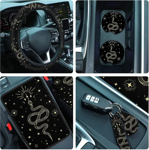 Miniatura 4 de Juego completo de 10 fundas de asiento de automóvil con estrella de luna, accesorios de automóvil para mujer, funda de asiento delantero, funda