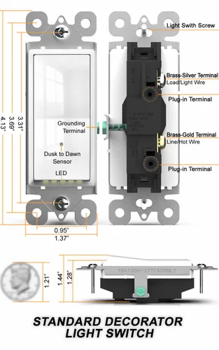 Miniatura 10 de SOZULAMP - Paquete de 2 interruptores de luz iluminados, interruptor de pared de un solo polo con luz nocturna, 15 A 120/277 V, 3 cables, tornillo