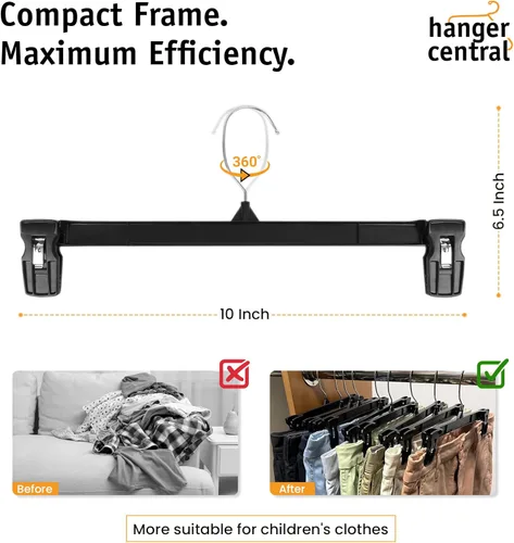 Miniatura 3 de Paquete de 30 perchas para pantalones, perchas delgadas de plástico de 10 pulgadas con clips para faldas, pantalones, pantalones cortos, organizador