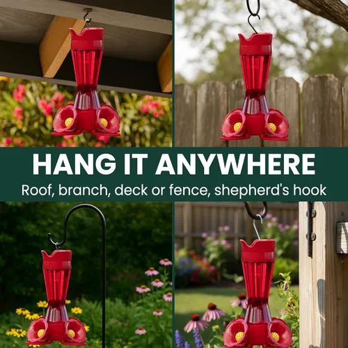 Miniatura 6 de Perky-Pet Comedero rojo para colibríes, diseño de cintura para facilitar la alimentación, comedero para colibríes para exteriores, 403CP, capacidad
