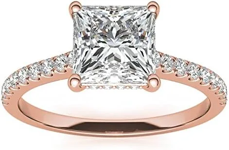 Miniatura 6 de IGI - Anillo de compromiso de diamantes de talla princesa blanca de 0.80 quilates con certificación IGI en oro rosa amarillo blanco de 14 quilates