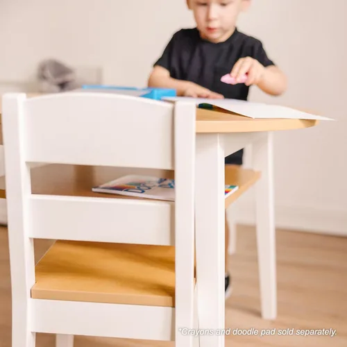Miniatura 8 de Melissa & Doug - Juego de mesa redonda de madera y 2 sillas, muebles infantiles para sala de juegos, grano de madera claro y acabado blanco de 2