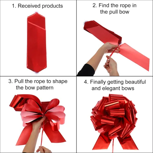 Miniatura 3 de MECCANIXITY 5 lazos metálicos de organza de 4 pulgadas para envolver regalos, color rosa claro para cestas de boda, regalos de Navidad, día de San